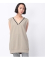 配色ラインVネックニットチュニック/ベージュ系(054)