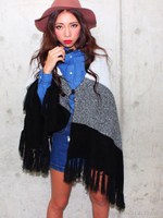 【LATINA】2WAYボーダーニットポンチョ/BEG