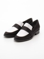 サテンコンビローファー/ブラック