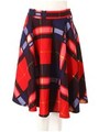 チェック柄フレアミディスカート/レッド