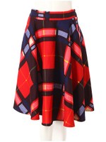 チェック柄フレアミディスカート/レッド