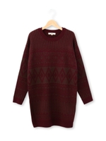 ネイティブ柄ジャカード編みニットワンピース/ネイビー(193)