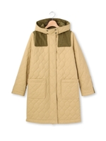 フードつき配色キルティング比翼コート/ベージュ(052)