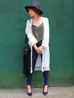 【chille anap】ガーゼ風裾フリンジカーディガン/WH