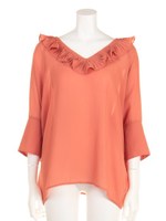 【mystic】衿フリルVプルオーバー/レンガ