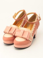 リボン付きウエッジパンプス/BLACK WHITE