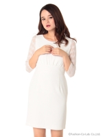 袖レースワンピ/ホワイト