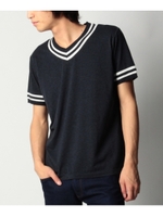 配色ラインVネックカットソー/ネイビー(093)