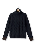 ケーブル編みタートルネックニット/ネイビー(393)