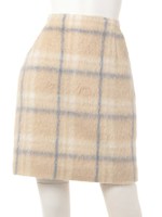 シャギーチェックタイトミニスカート/ベージュ
