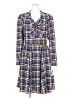 チェックボウタイワンピース/ブルー