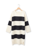 ボールドボーダーサックニットワンピース/ネイビー(393)