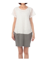 レース切り替えワンピース/ホワイト(002)