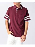 レイヤード風ラインポロシャツ/ボルドー(064)