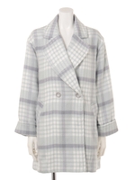 起毛チェックコクーンコート/ブラック