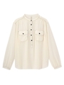 [L]ダブルポケットジョーゼットブラウス/オフホワイト(003)