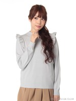 ・ショルダーフリルハイネックニットプルオーバー/Sax