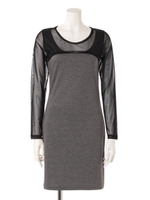 【LATINA】シースルー切替デコルテOPENワンピース/D.GRY