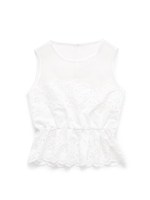 カットワーク刺繍ぺプラムトップス/BLK