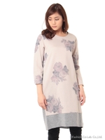 コットンダンボールローズプリントワンピース/杢グレー