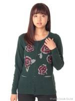 ドローイングローズハンド刺繍カーディガン/ベージュ