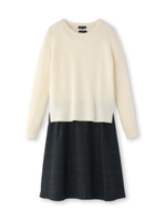 ニット+切り替えグレンチェックワンピース/ホワイト(002)