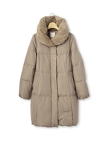 フェイクファーネックタフタコート/ベージュ系(054)