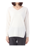 アンゴラ混Vネックテールカットヘムニット/オフホワイト(003)