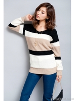 配色ボーダーニット/グレー