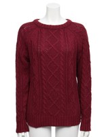 【Casual】クルーネックケーブルニット/カーキ