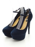 【R&E】アンクルストラップコーディロイハイヒールパンプス/ネイビー