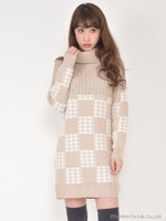 ブロックチェックコクーンワンピース/ブラック