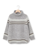 幾何学柄タートルネックニット/ダークグレー(013)