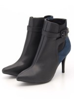 【BABY PURE】サイドゴアベルトデザインポインテッドショートブーツ/ブラックスムース