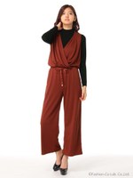 カシュクールワイドパンツオールインワン/オレンジ