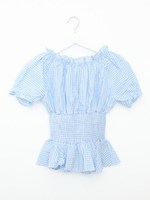 チェックオフショルダートップス/Light Blue