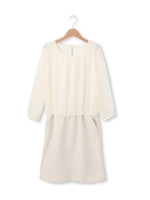 ツイードシフォン切り替えワンピース/ブラック(019)