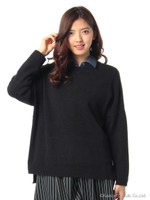 サイドスリットニット＆シャツSet/ブラウン