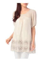 裾刺しゅうチュニックワンピース/ライトベージュ(051)