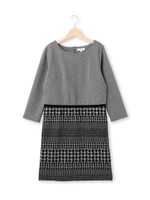 千鳥格子柄切り替えラウンドネックワンピース/ブルー(092)