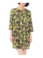 カモフラージュ柄七分袖ワンピース/ダークグリーン(123)