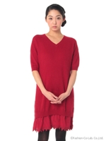 トゥインクルドット刺しゅうニットワンピース/レッド