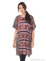 ネイティブボーダープリントワンピース/ブラウン