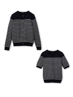 パールボタンアンサンブルボーダーニット/ネイビー(393)