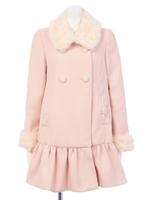 ファー衿＋カフスワンピ風コート/ピンク