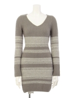 リブニットタイトボーダーOP/ブラック