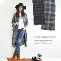 フランネルコットンチェック ロングシャツワンピース