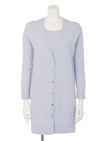 インナーリブロングカーデアンサンブル(ロングカーデ+5分袖ニットSET)/ホワイト