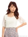 シフォンパフ5分袖トップス/レッド