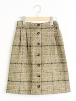 フロント釦チェックスカート/ブラウン柄